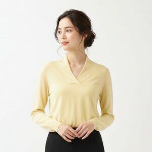 Pendleton Silk & Cashmere Blend Yellow Long Sleeve V Neck Sweater M